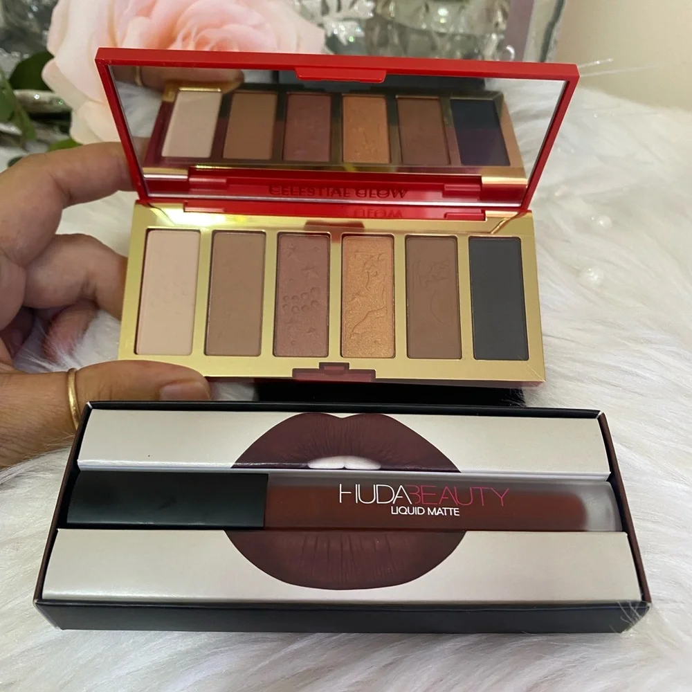 ESTEE LAUDER CELESTIAL GLOW MINI EYESHADOW PALETTE AND JUDA BEAUTY LIPSTICK